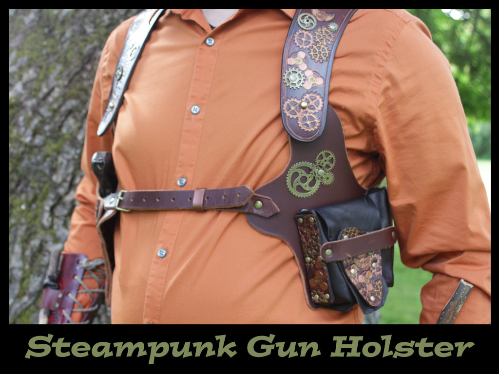 Various cogs covered steampunk gun holster.